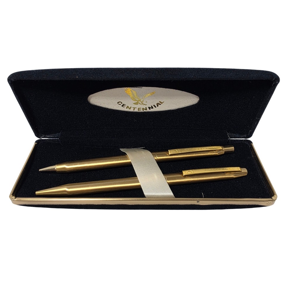 Vintage Centennial Gold Tone Pen and Pencil Set Made in USA with Case
